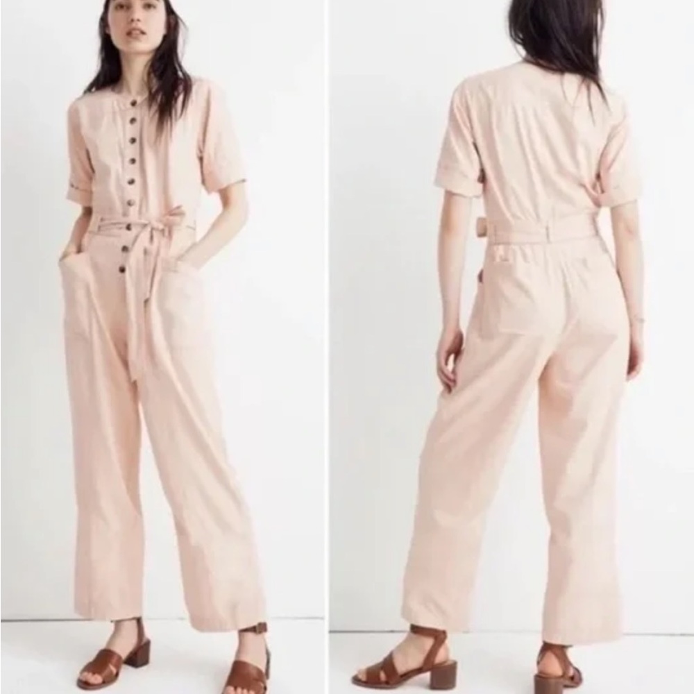 Madewell Peach Button-Up Jumpsuit